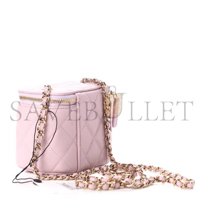 CHANEL MASTER CAVIAR QUILTED MINI VANITY CASE WITH CHAIN LIGHT PINK AP1340 (10*9*7cm)